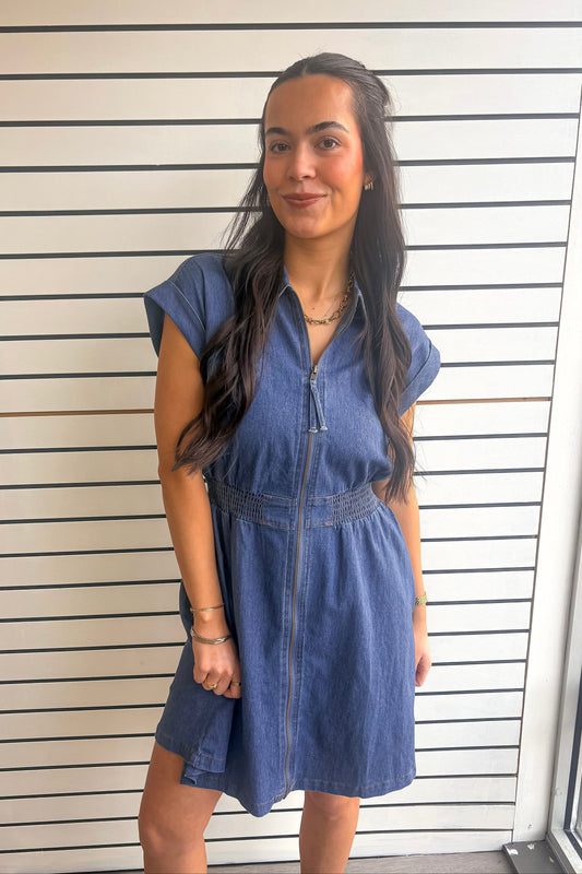 Denim Drop Sleeve Mini Dress