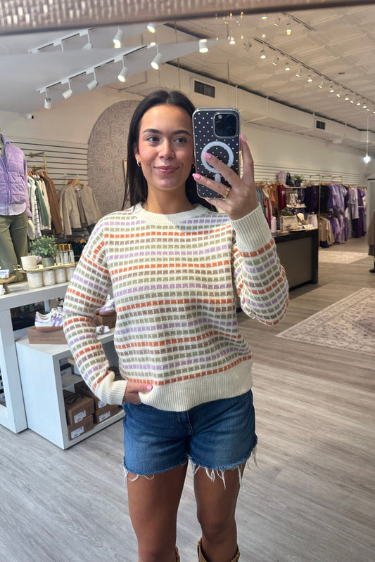 Multicolored Textured Stripe Crew