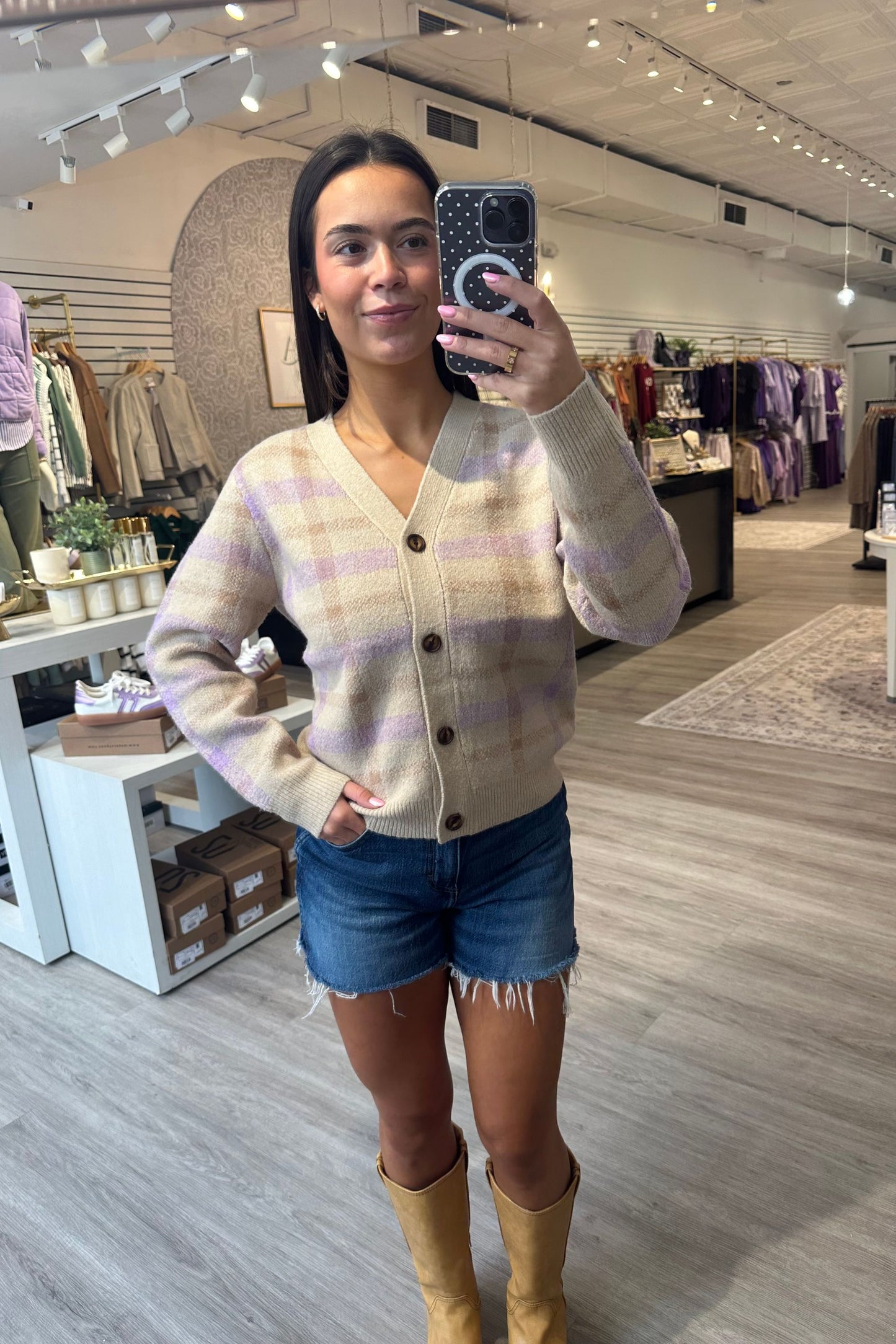 V-Neck Button Down Lavender Cardigan