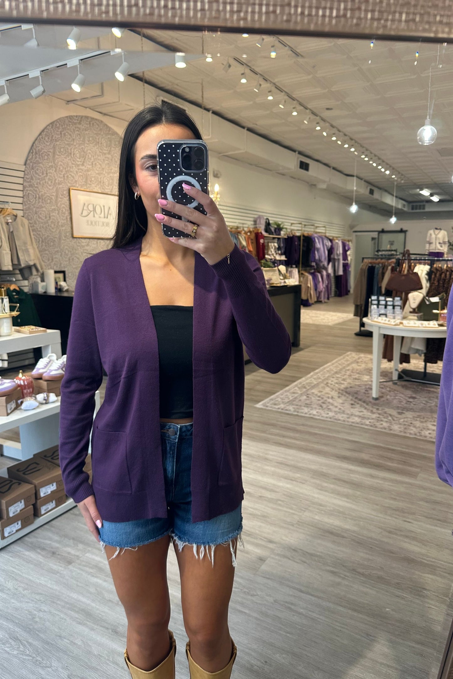 Open Front Purple Cardigan