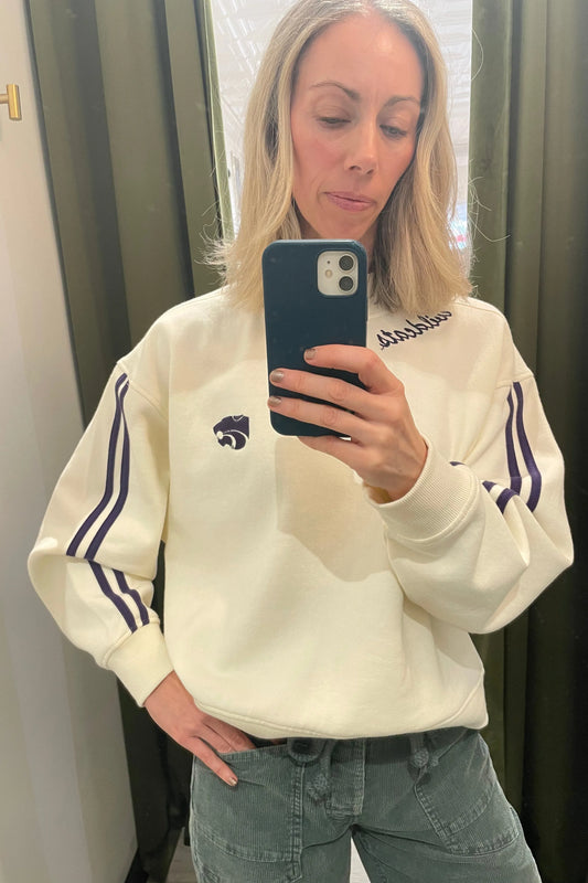 Ivory Stripe Sleeve Wildcats Pullover