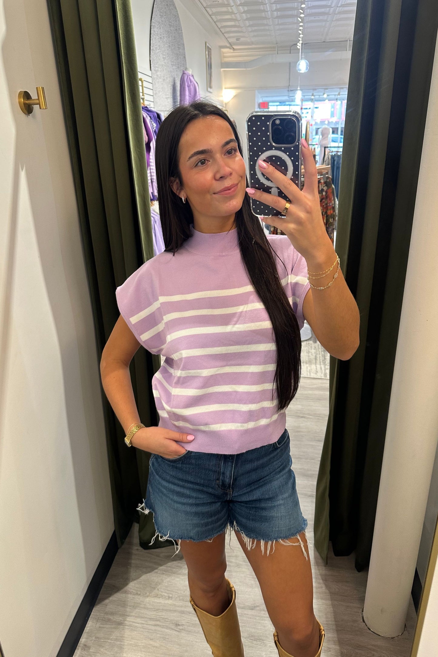 Lavender Striped Mock Neck Top