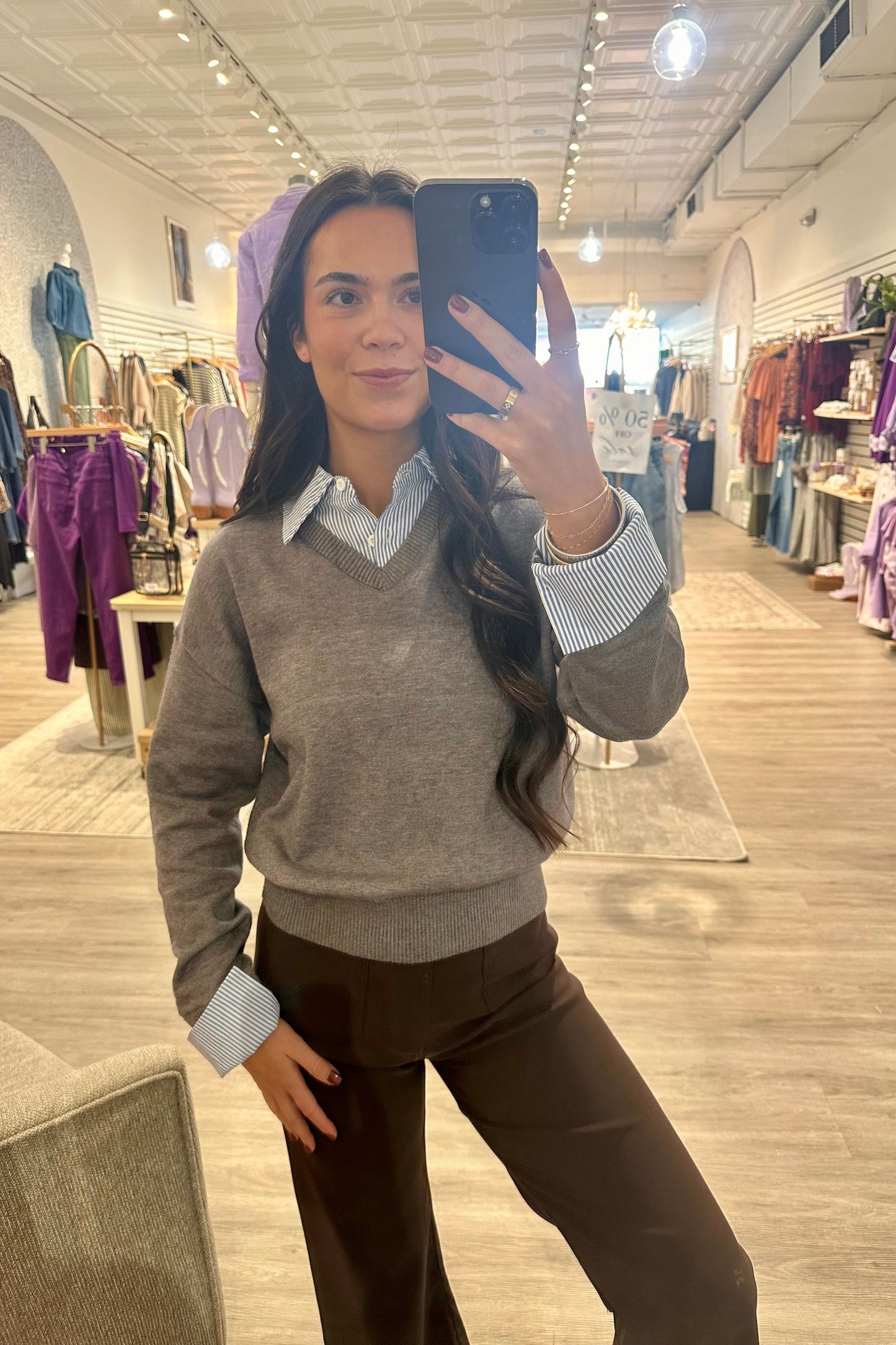 Blue Striped Blouse Sweater