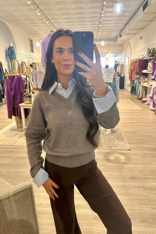 Blue Striped Blouse Sweater