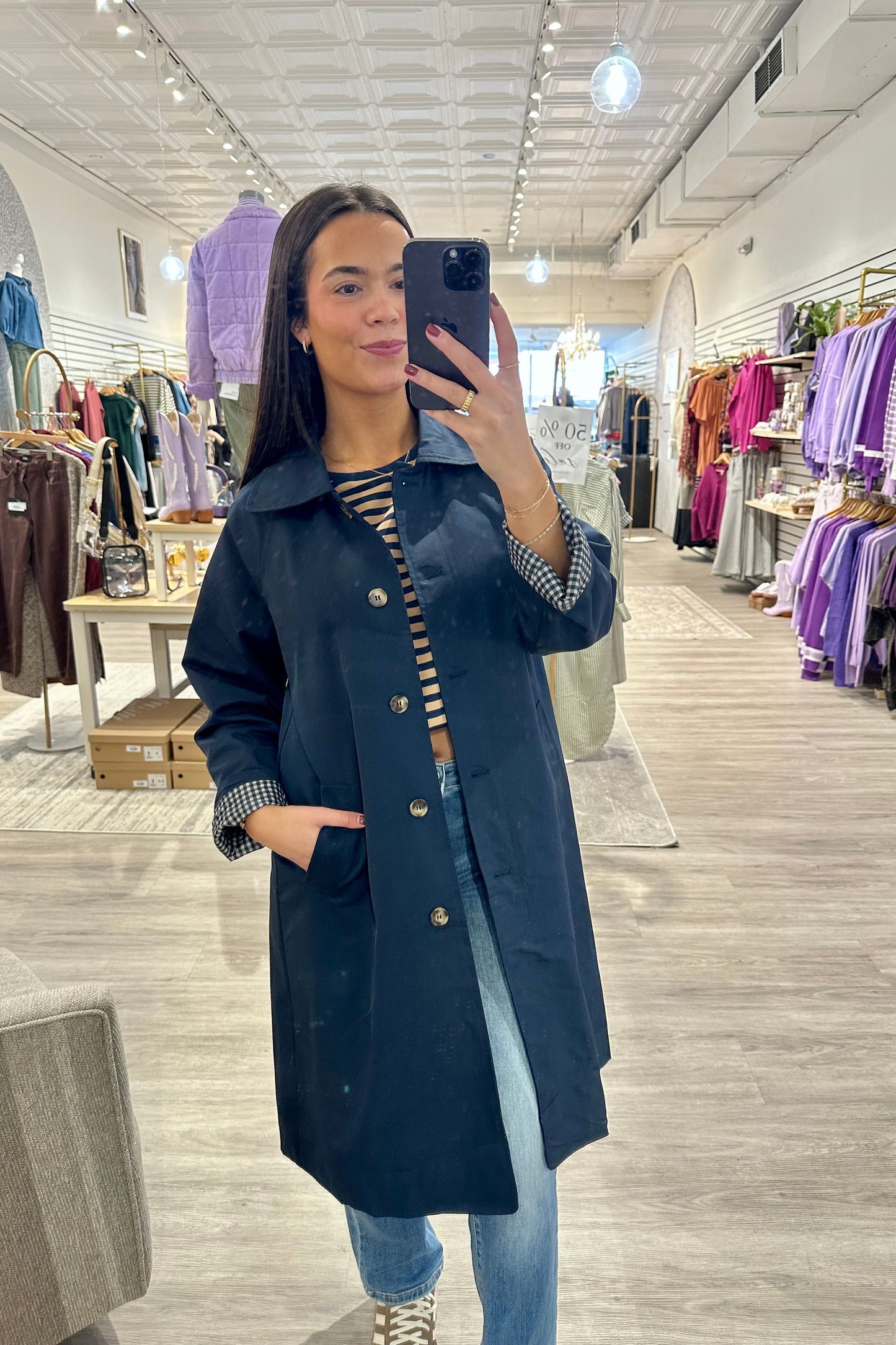 Long Navy Front Button Coat