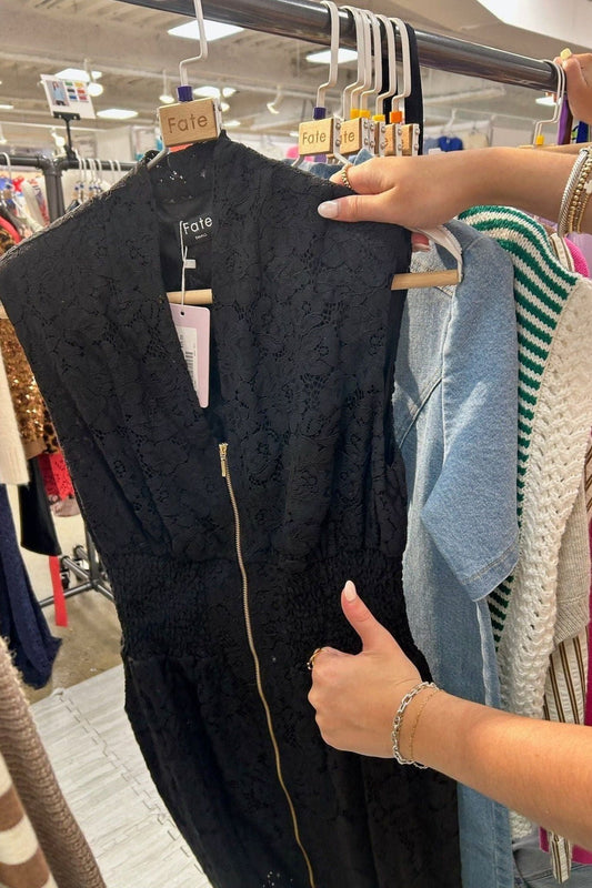 Black Lace Zip Up Dress
