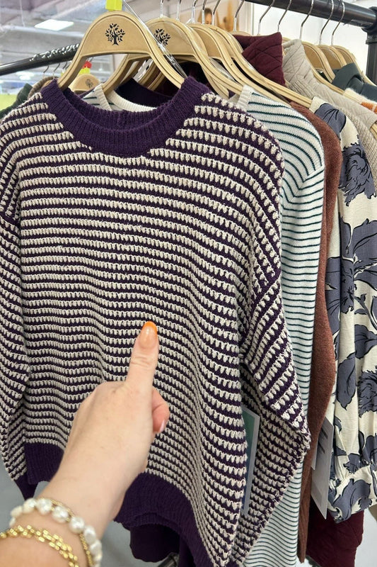 Textured Waffle Knit Stripe Sweater