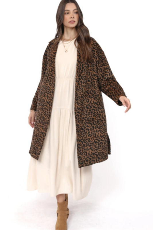 AH3532 - Leopard Printed Long Coat