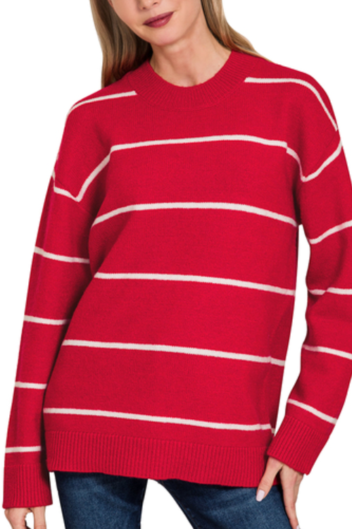 ROUND NECK STRIPE SWEATER