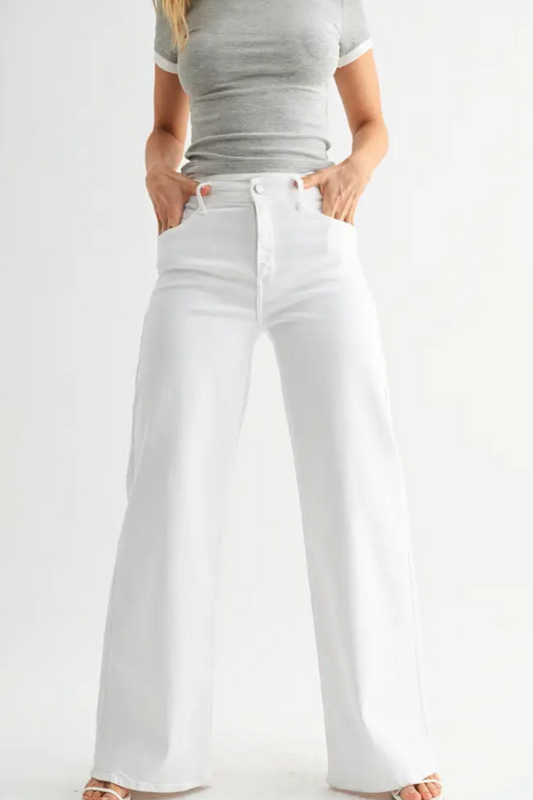 Slim Wide Leg White Jeans