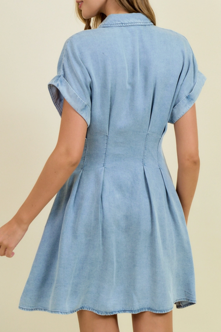 Denim Waist-Difing Pleats Mini Dress