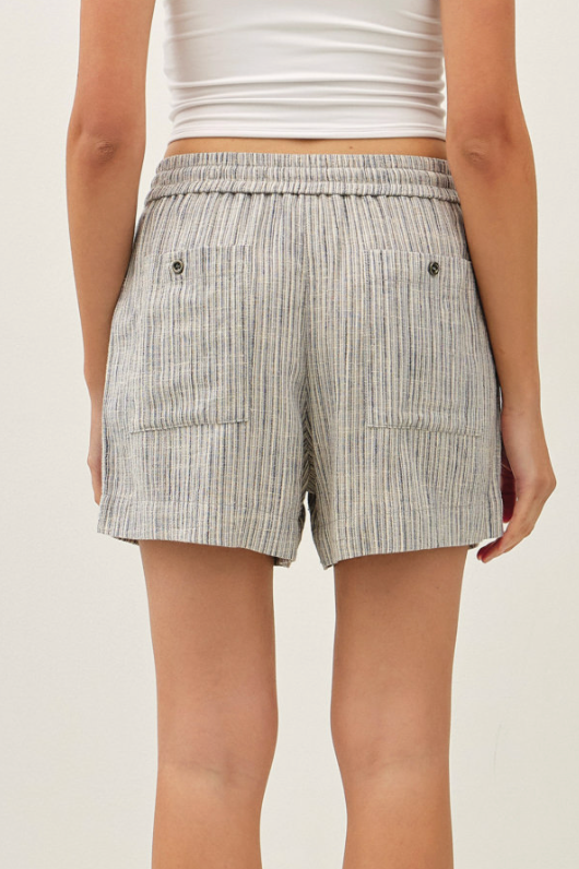 Linen Blend Striped Pull On Shorts