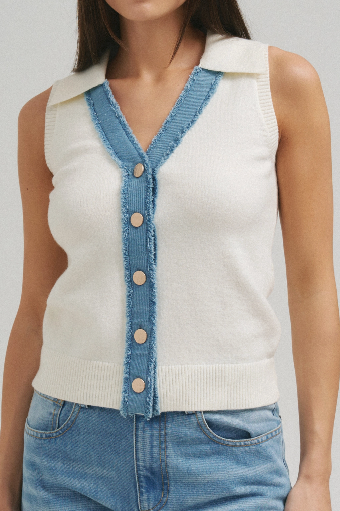 Collared Denim Sweater Vest