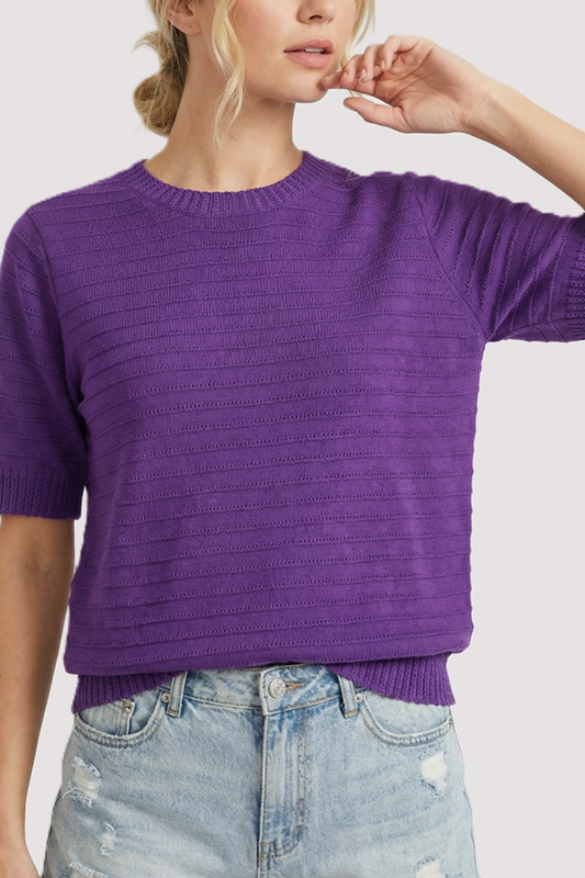 Pointelle Texture Striped Sweater