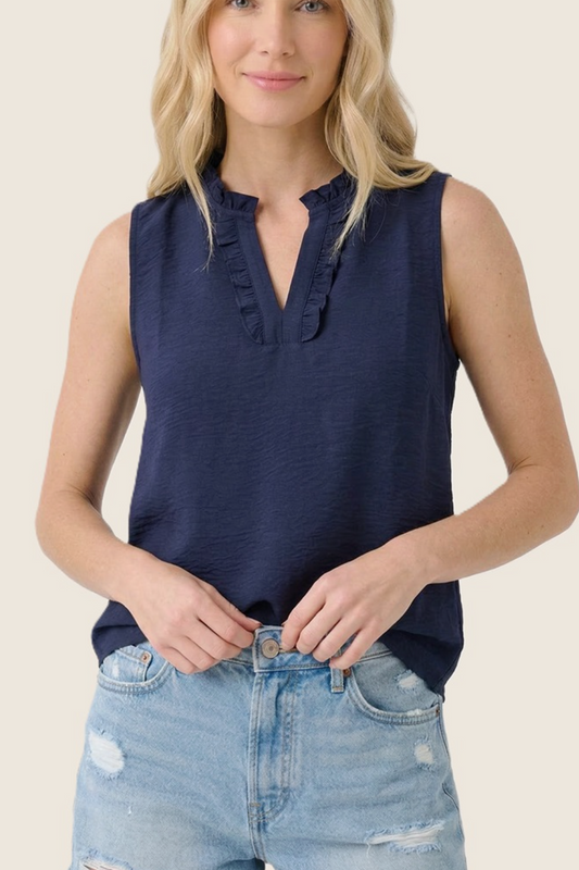 Ruffle Detailed Neck Sleeveless Top