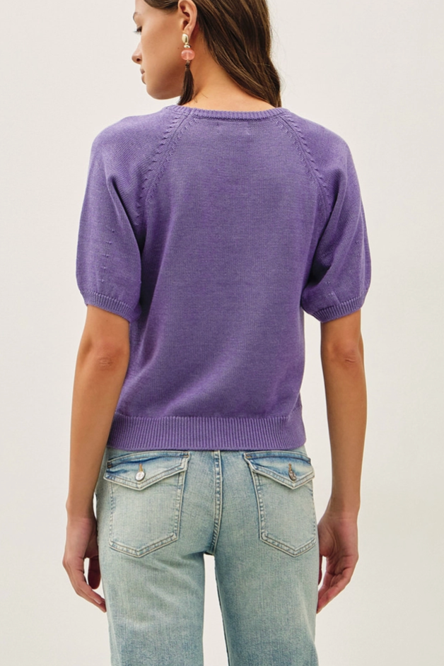Raglan Short Sleeve Purple Sweater