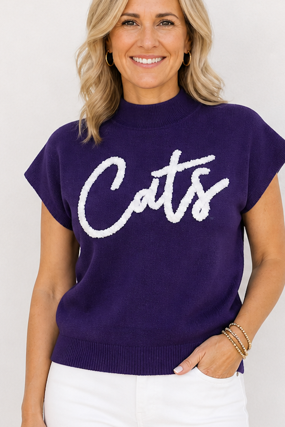 K-State “Cats” Chenille Mock Neck Sweater Top – Purple