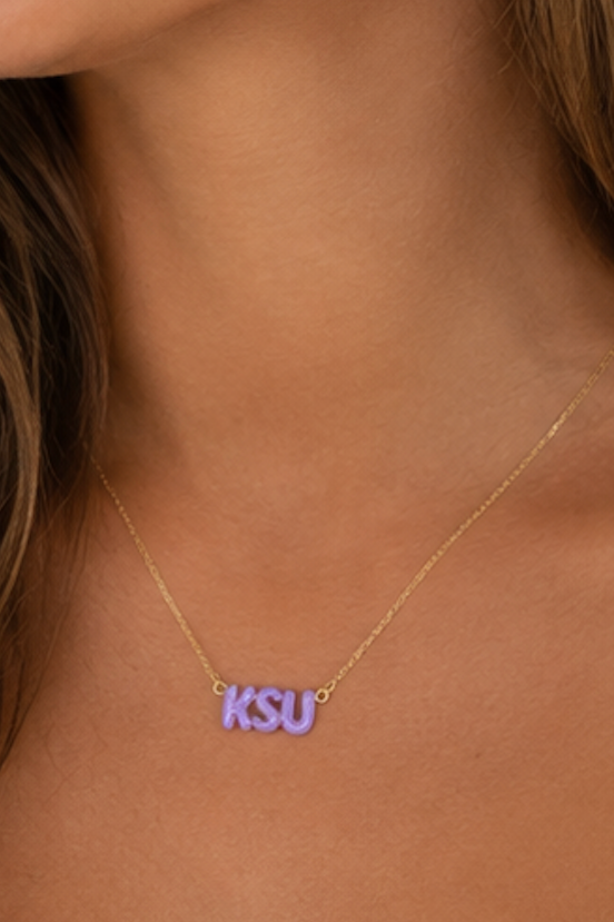 Lavender KSU Bubble Letter Necklace