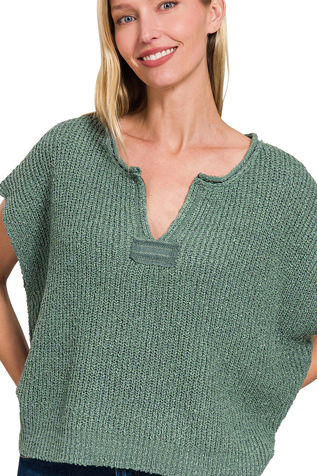 Ash Green Knitted Short Sleeve Pullover