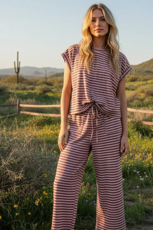Dusty Rose Striped Straight Leg Pants