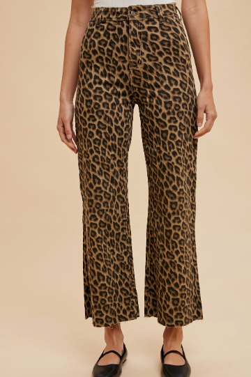 Animal Printed Stretch High Rise Wide Leg Jean