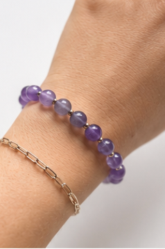 Purple and Gold Circle Beaded Bracelet
