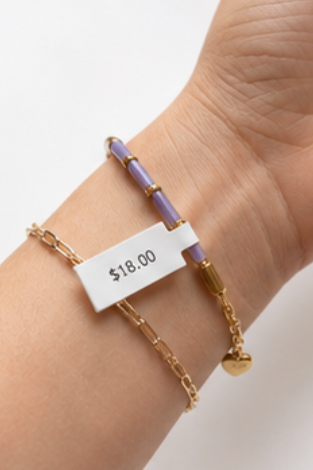 Gold Bar Purple Long Gem Bracelet