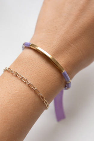 Gold Bar Purple Long Gem Bracelet