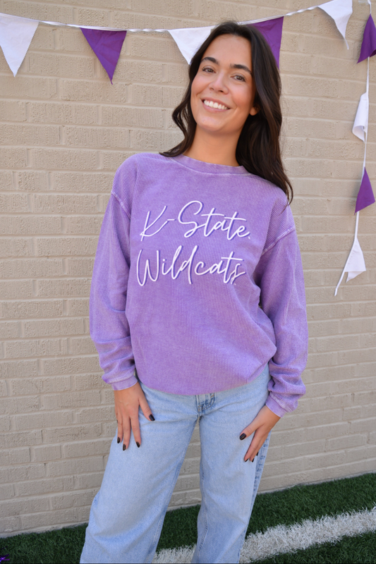 K-State Purple Corded Oversized Sweater