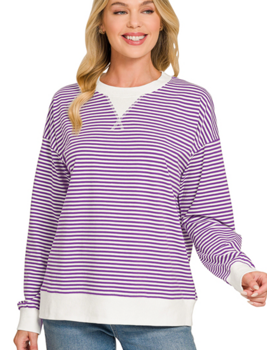 Purple & White Stripe Lightweight Sweatshirt