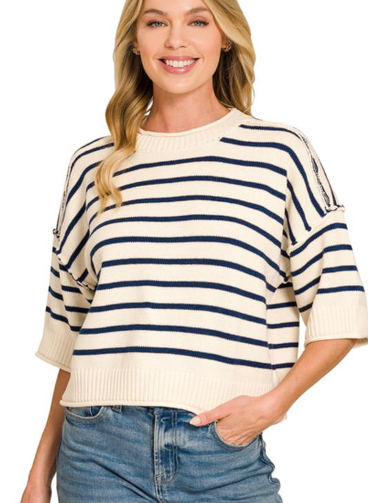 Navy Stripe 3/4 Sweater Sweater Top