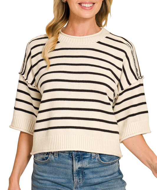 Black Stripe 3/4 Sweater Sweater Top