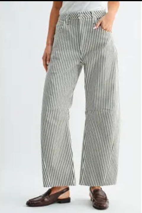 Raw Hem Barrel Jeans with Seams
