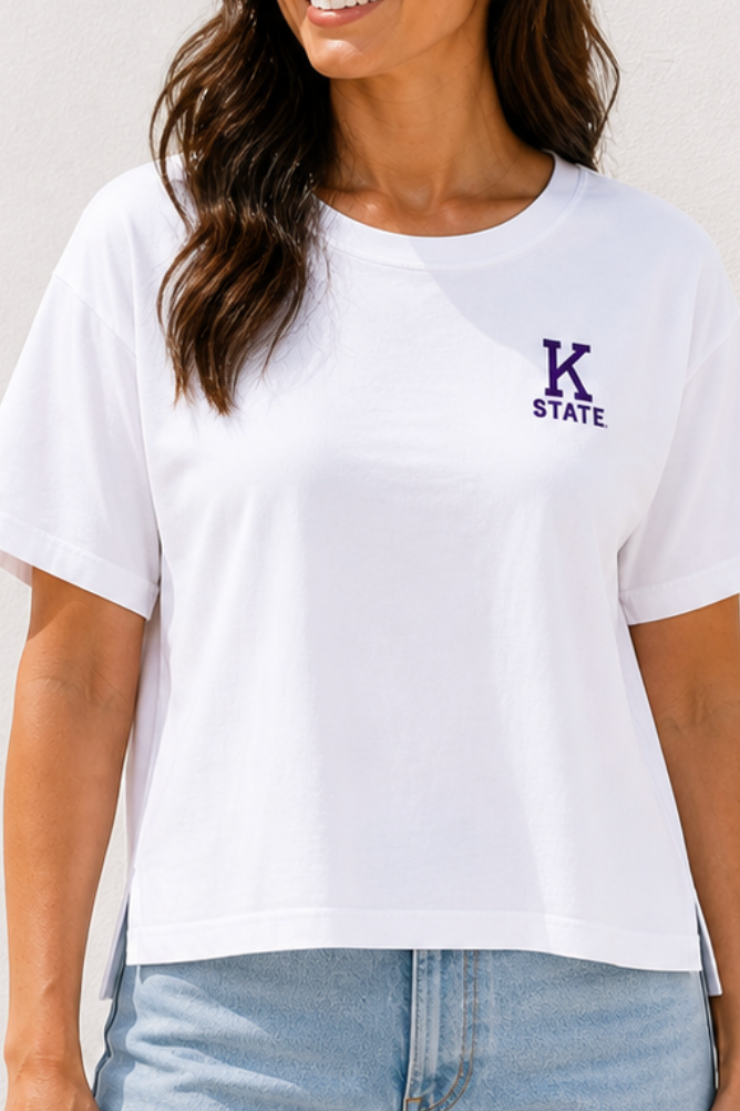 K-State Embroidered Box Tee – White