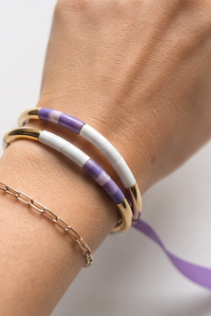 Lavender White Enamel Bracelet Set
