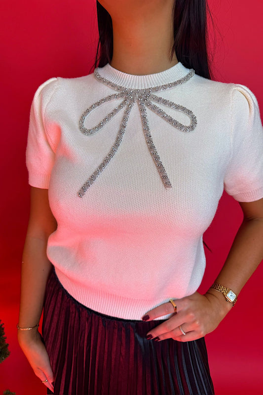 Beaded Bow Sweater Top