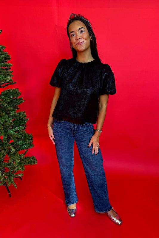 Black Detail Shirring Top