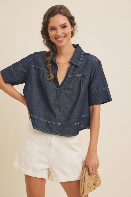 Washed Denim Oversized Blouse