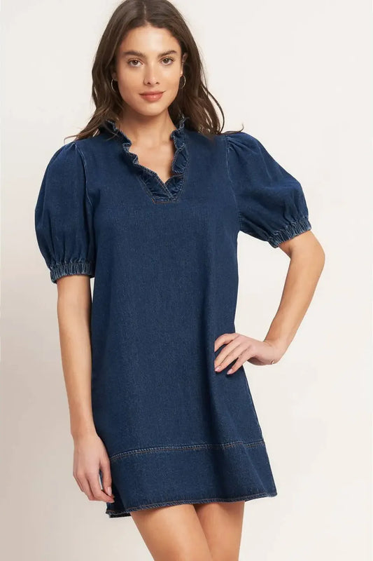 Washed Puff Sleeve Mini Dress
