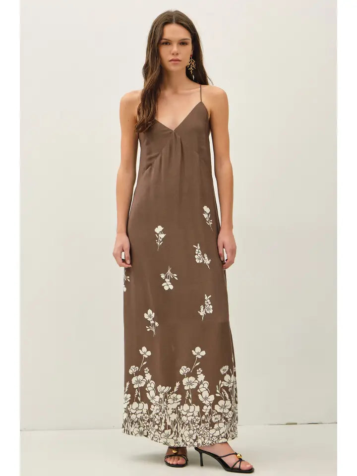 Brown Floral Printed Maxi Dress