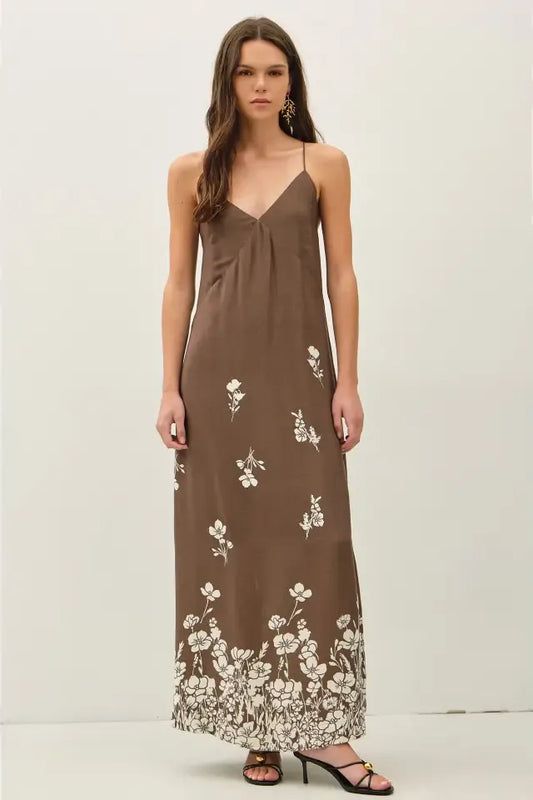 Brown Floral Printed Maxi Dress