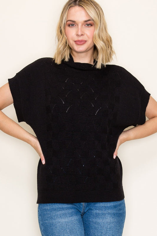 Mock Neck Black Short Sleeve Sweater