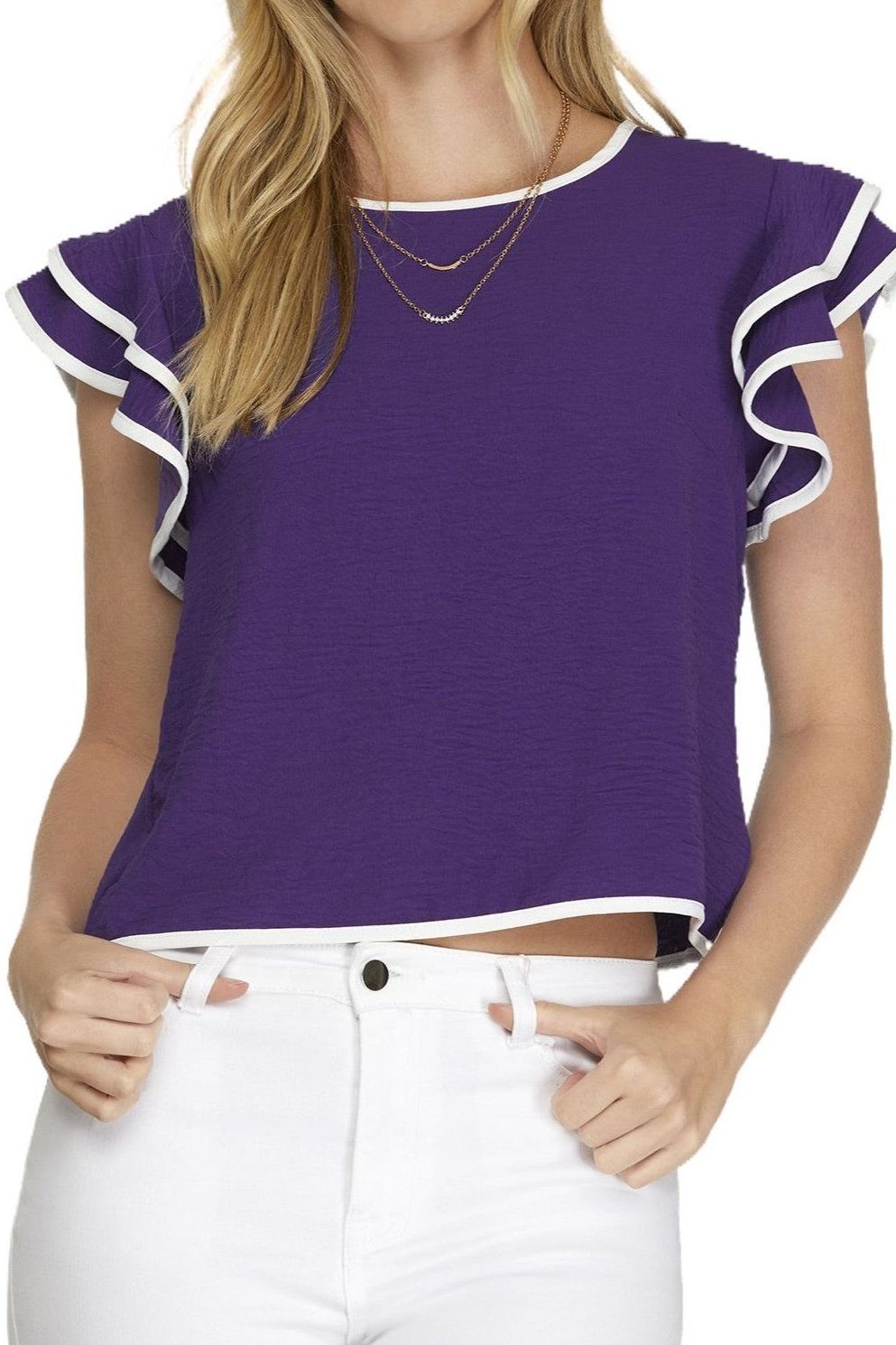 Purple Ruffle Sleeve Top