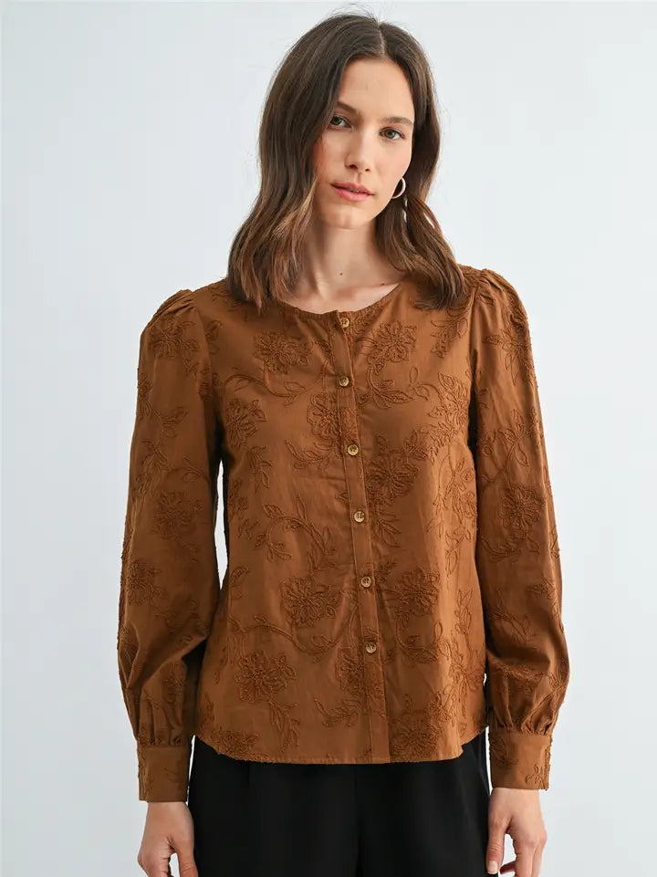 Embroidered Button Front Blouse