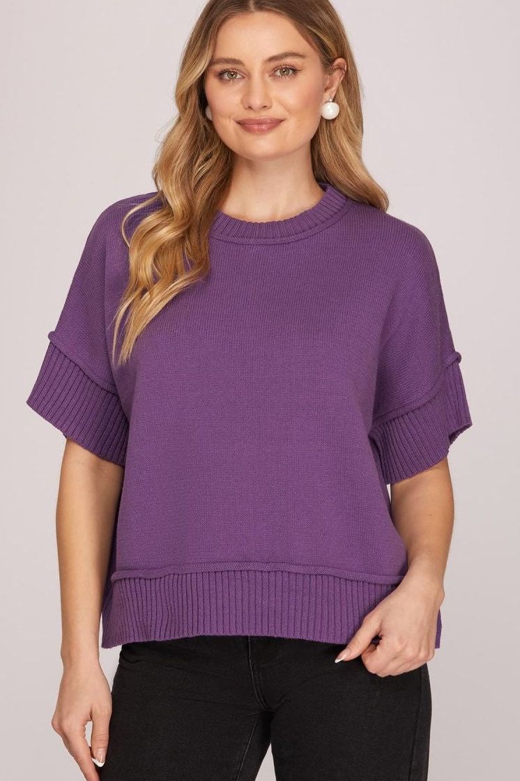 Purple Half Sleeve Gameday  Sweater Top
