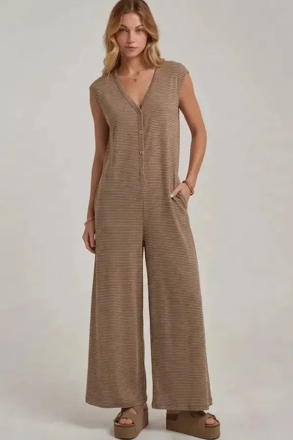 Pin Stripe Knit Sleeveless Jumpsuit