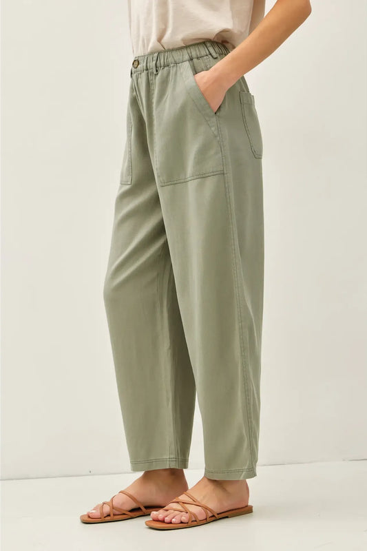 Tencel Linen Olive Barrel Pants