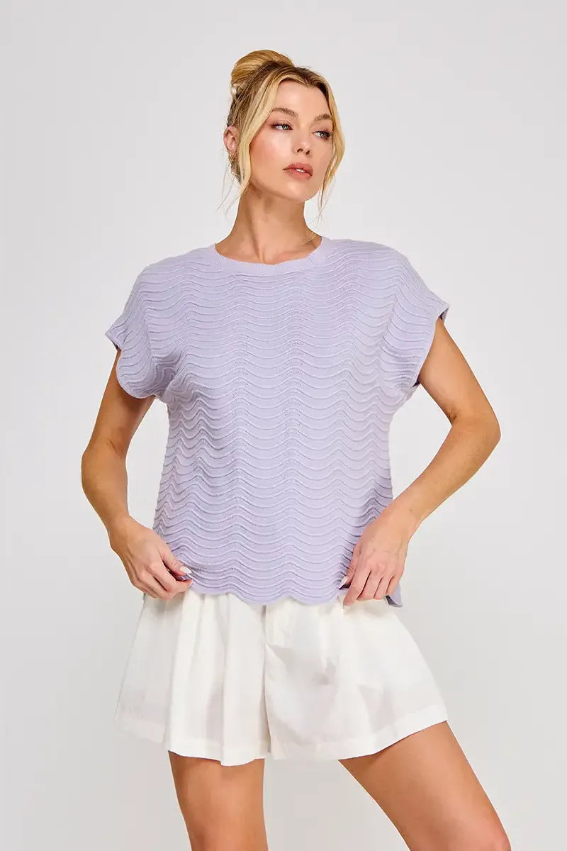 Lavender Scallop Pattern Short Sleeve