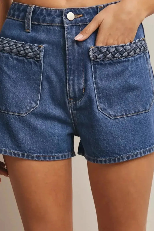 Braided Pocket Denim Shorts