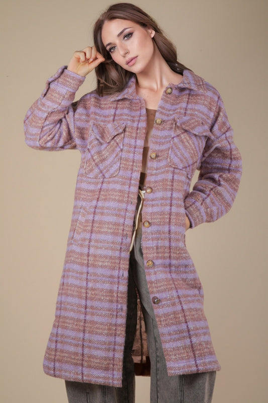Purple Plaid Long Jacket